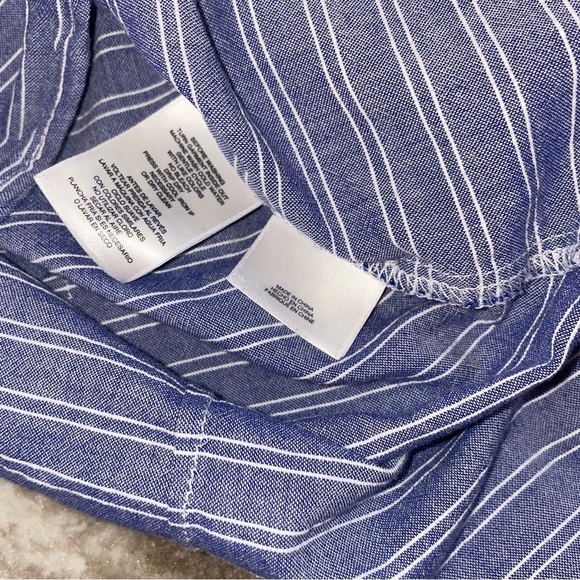 Anne Klein top blue & white striped 100% cotton sleeveless button up knot tie Sm - Picture 9 of 9
